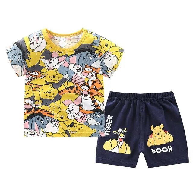 Summer T-shirt Shorts Children's Short Sleeve Set Cotton Tees Pants