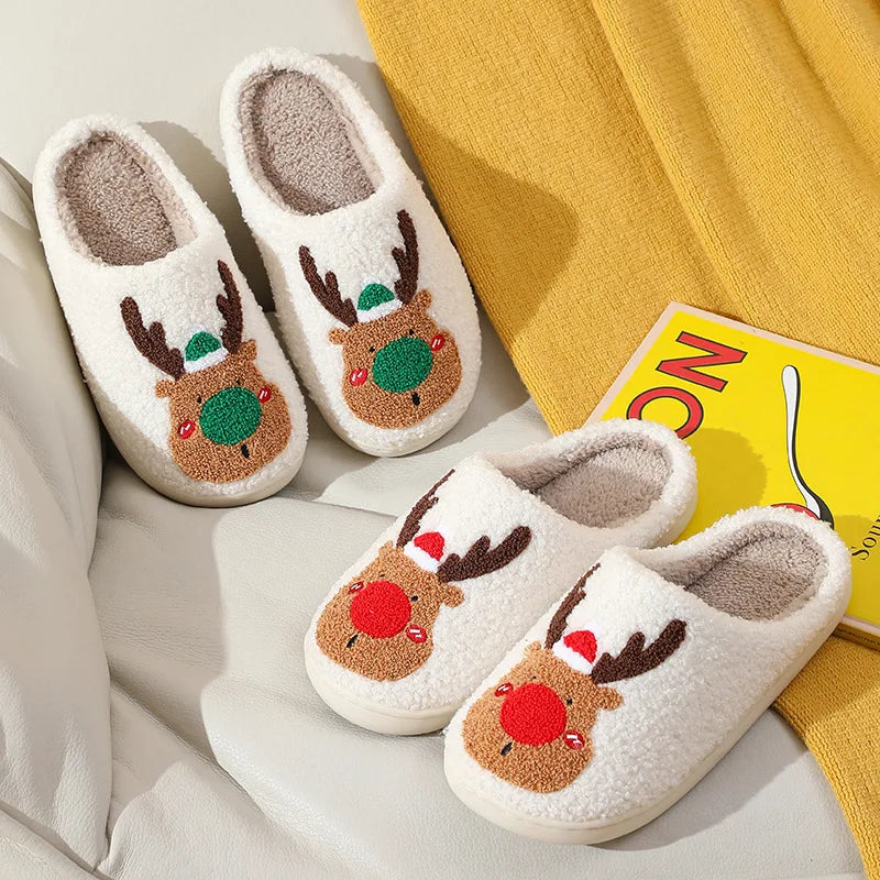 New Christmas Elk Cotton Slippers For Men Women Halloween Mask Home