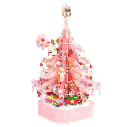 Pink Crystal Christmas Tree Music Box Creative Assembly Building