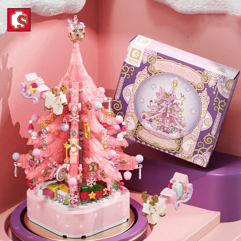 SEMBO New Pink Crystal Christmas Tree Building Blocks DIY Light Music