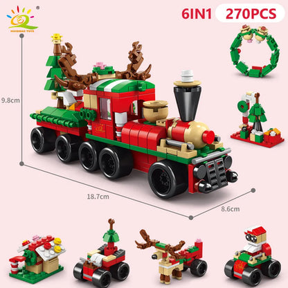 HUIQIBAO 6IN1 Christmas Elk Deer Santa Claus Building Blocks City Snow