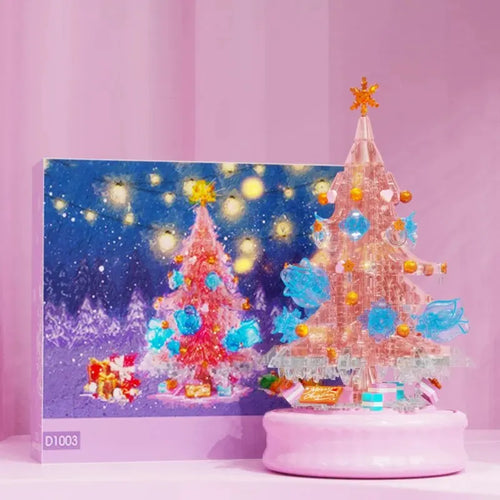 Pink Christmas Tree Light Music Box Building Blocks Transparent Rose