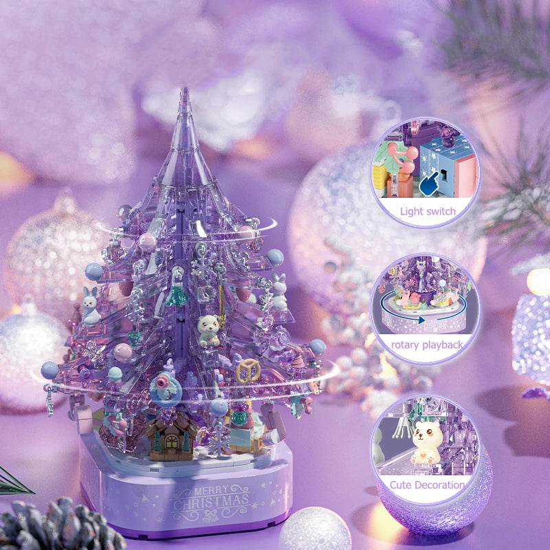 SEMBO 729pcs Purple Dream Christmas Tree Lights Music Box Building