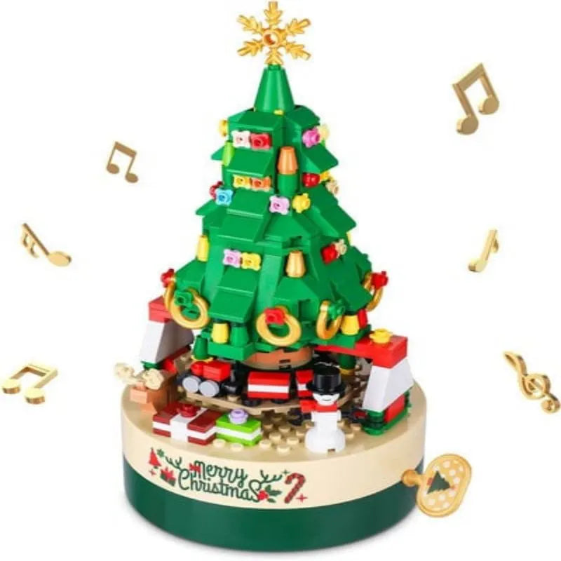 Diy Christmas Tree Brick Music Box Revolving Music Box Building Blocks