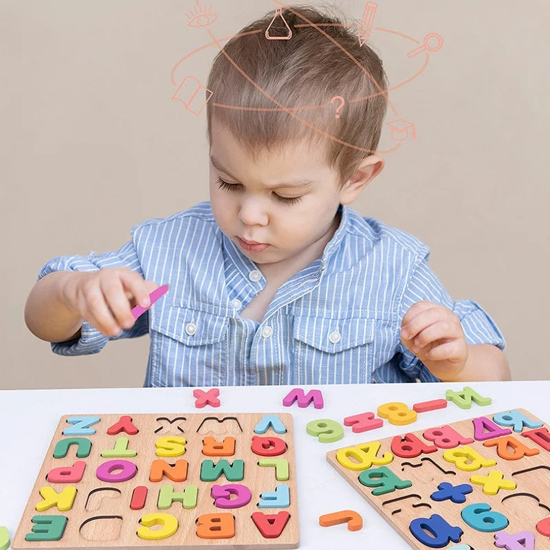 Colorful Alphabet Number Wooden Puzzles Kids Intelligent Matching Game