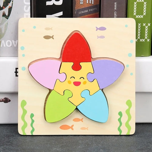 Baby High Quality 3D Wooden Puzzles Educational Cartoon Animals Early