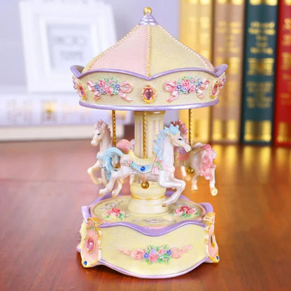 New Resin Carousel Music Box Decor LED Flash Lights Creative Birthday