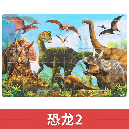 NEW Wooden 30pcs Puzzles Children Animal Dinosaur Cartoon Plane Puzzle