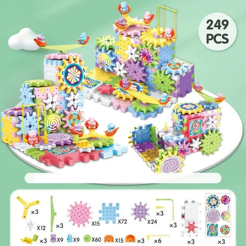 263pcs Electric Gears 3D Model Building Blocks Plastic Kid House