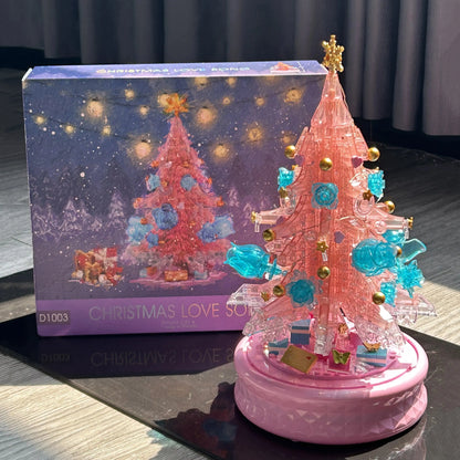 Pink Christmas Tree Light Music Box Building Blocks Transparent Rose