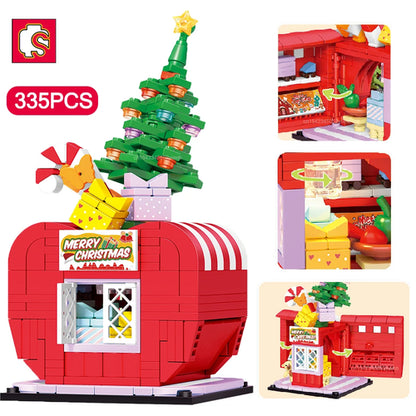 SEMBO Christmas Tree Theme Rotating Music Box Building Blocks City