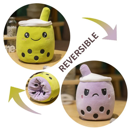 Kawaii Reversible Boba Plush Toys Two Face Double-Sided Bubble Milk