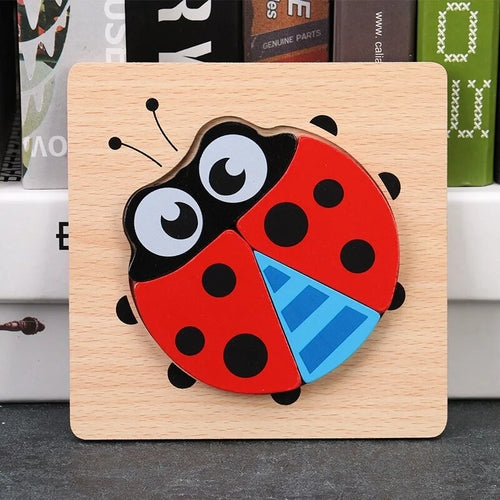 Baby High Quality 3D Wooden Puzzles Educational Cartoon Animals Early