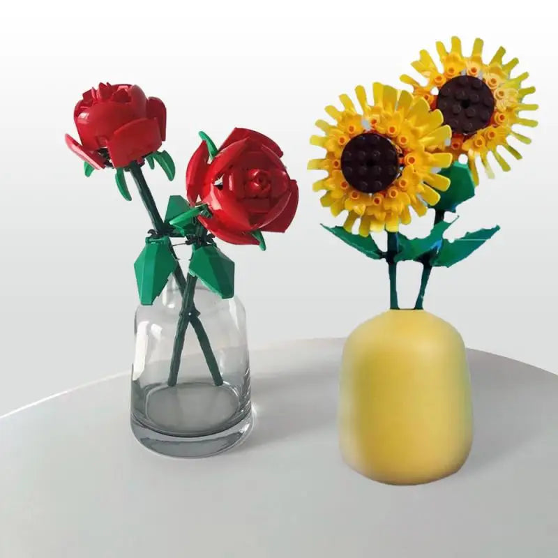 Romantic Bouquet Building Block Plant Sunflower Rose Flower Model