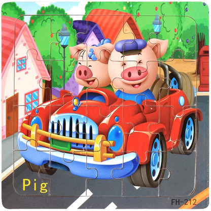 20piece Wooden Puzzle Cartoon Animals Car Letter Number Pattern Jigsaw