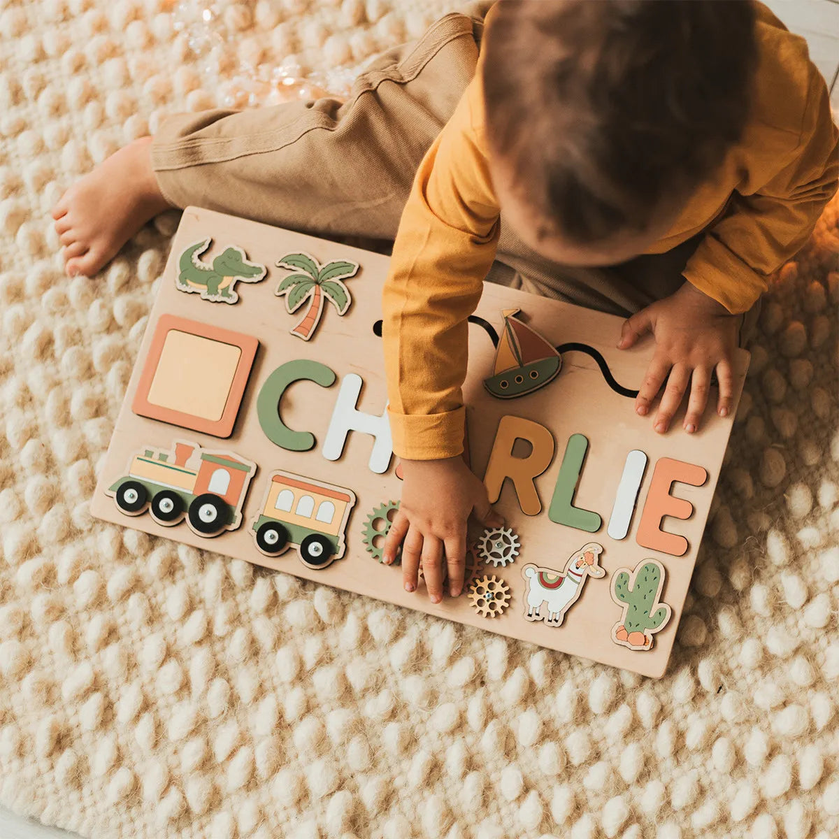 Montessori Busy Board,Personalized Puzzle,Sensory Activity, Wooden