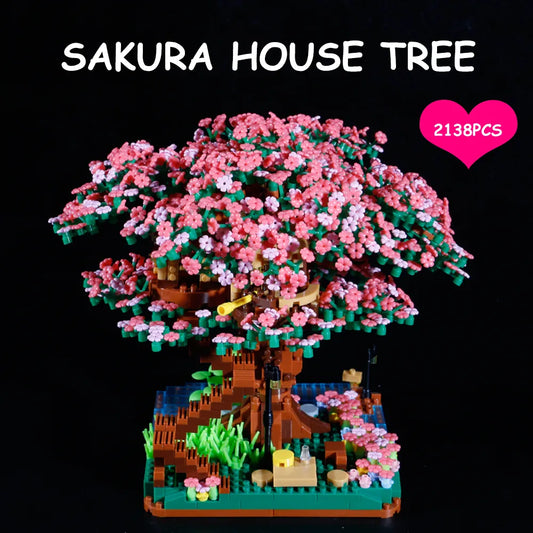 Bibilock 2138pcs Sakura House Tree Building Blocks Cheer Flower City