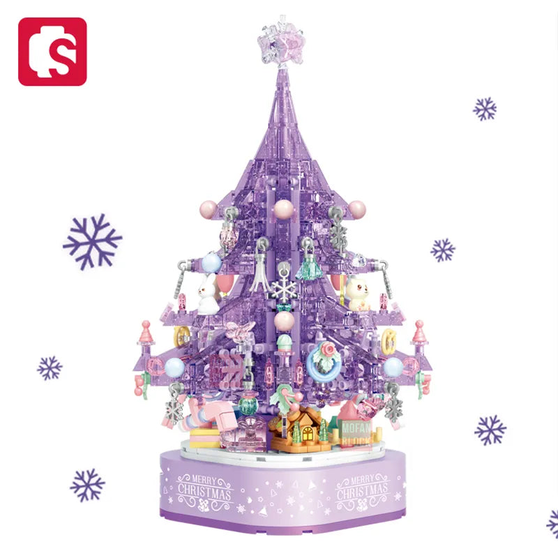 SEMBO 729pcs Purple Dream Christmas Tree Lights Music Box Building