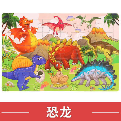 NEW Wooden 30pcs Puzzles Children Animal Dinosaur Cartoon Plane Puzzle