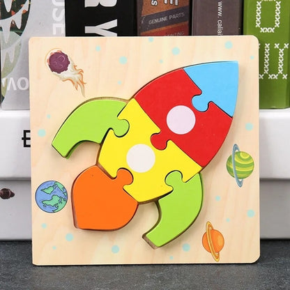 Baby High Quality 3D Wooden Puzzles Educational Cartoon Animals Early