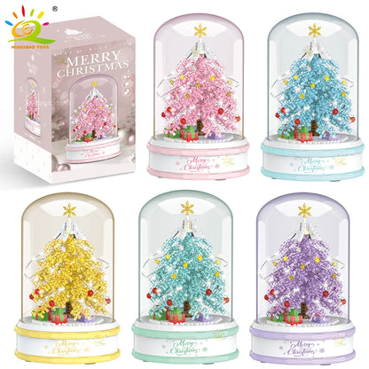 HUIQIBAO Ideas Christmas Tree Music Box Micro Building Blocks Pink