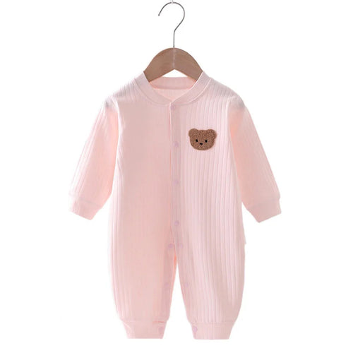 Muslin Newborn Jumpsuit Cartoon Bear Long Sleeves Baby Rompers for