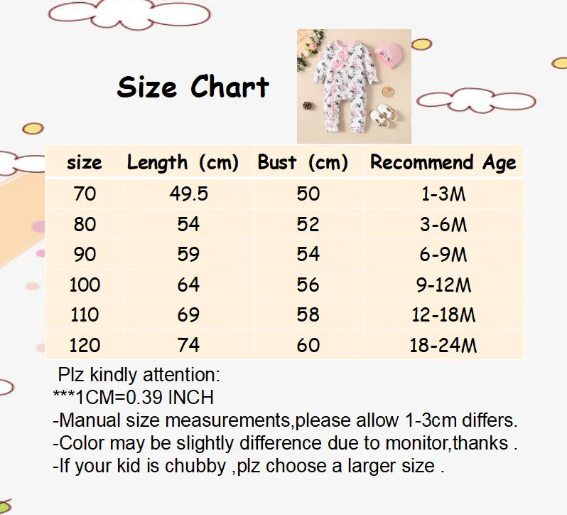 0-18 Months Newborn Baby Girl Romper Clothes Long Sleeve Flower