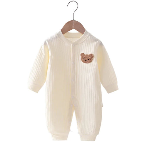 Muslin Newborn Jumpsuit Cartoon Bear Long Sleeves Baby Rompers for