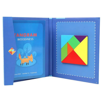 Wooden Jigsaw Magnetic Tangram Puzzle Book Educational Toys For