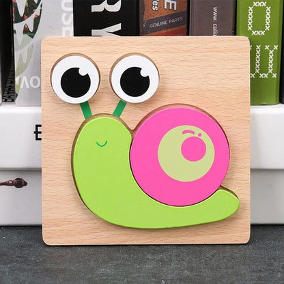 Baby High Quality 3D Wooden Puzzles Educational Cartoon Animals Early