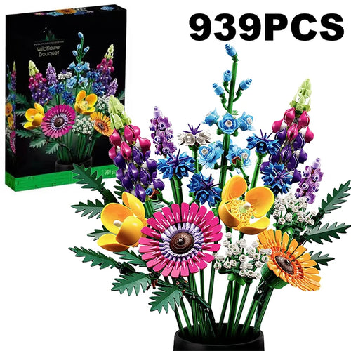 939PCS Romantic Bouquet Building Block Immortal Flower Potted