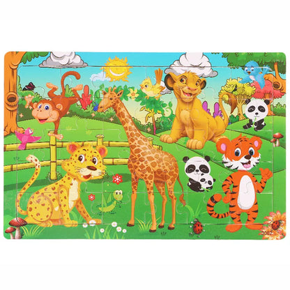 30 Pieces Wooden Jigsaw Puzzle Kids Cartoon Animal Vehicle Puzzles