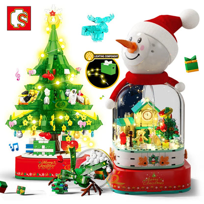 SEMBO Christmas Tree Theme Rotating Music Box Building Blocks City