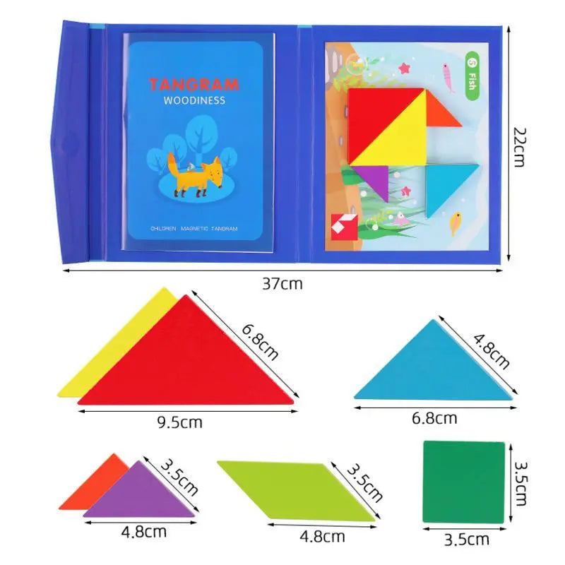 Wooden Jigsaw Magnetic Tangram Puzzle Book Educational Toys For