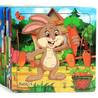 20piece Wooden Puzzle Cartoon Animals Car Letter Number Pattern Jigsaw