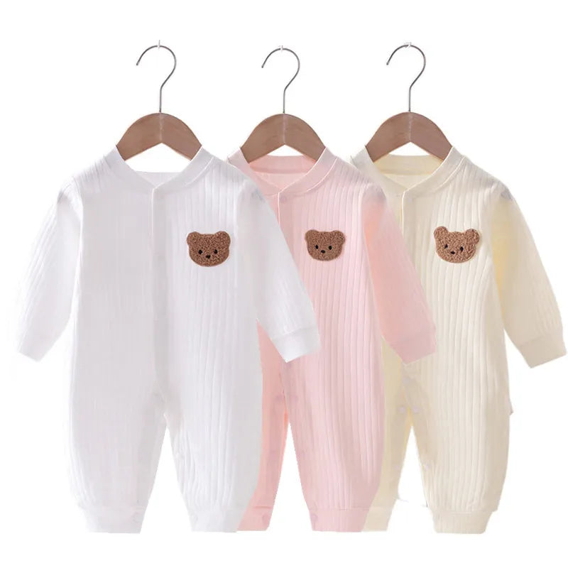 Muslin Newborn Jumpsuit Cartoon Bear Long Sleeves Baby Rompers for