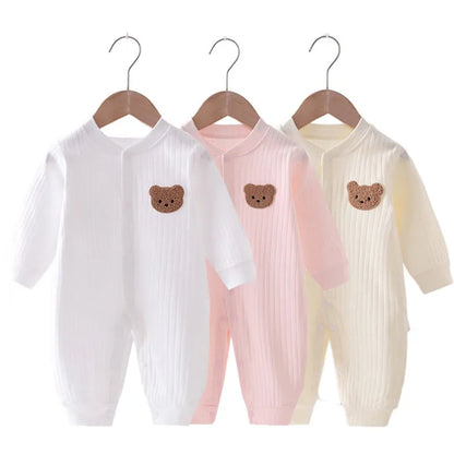 Muslin Newborn Jumpsuit Cartoon Bear Long Sleeves Baby Rompers for