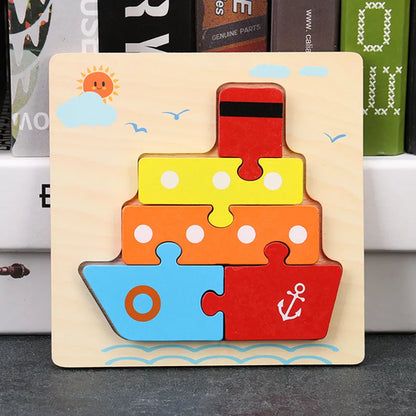 Baby High Quality 3D Wooden Puzzles Educational Cartoon Animals Early