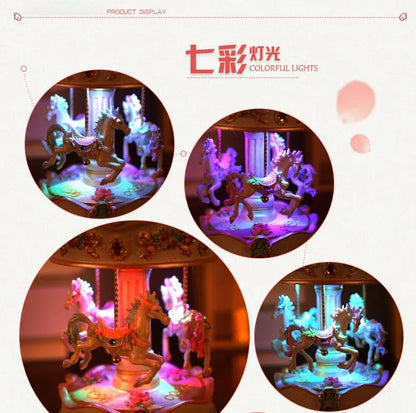 New Resin Carousel Music Box Decor LED Flash Lights Creative Birthday