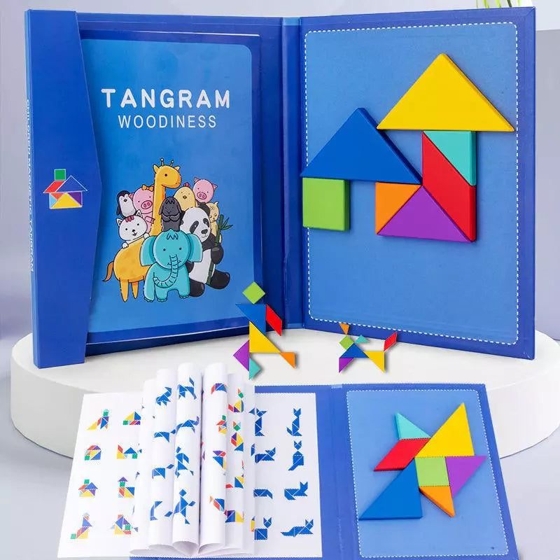 Wooden Jigsaw Magnetic Tangram Puzzle Book Educational Toys For