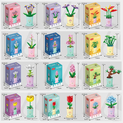 Creative Kawaii Milk Tea Cup Building Block Flower Bouquet Potted DIY