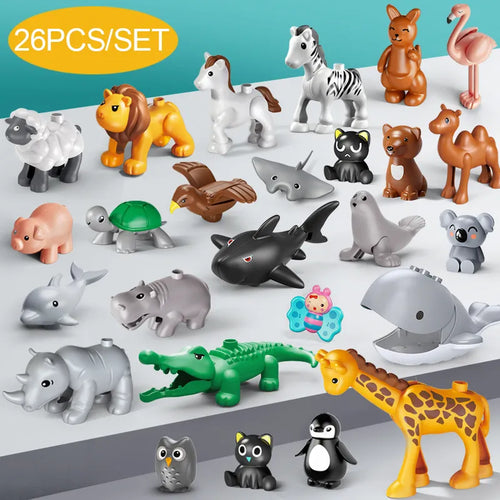 26pcs/set Big Size Figure Animals Block Farm Series Big Building