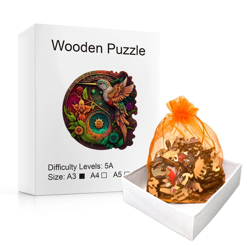 Hummingbird Disc Wooden Colorful Jigsaw Puzzle, Alien Shape Animal