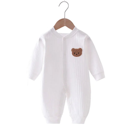 Muslin Newborn Jumpsuit Cartoon Bear Long Sleeves Baby Rompers for