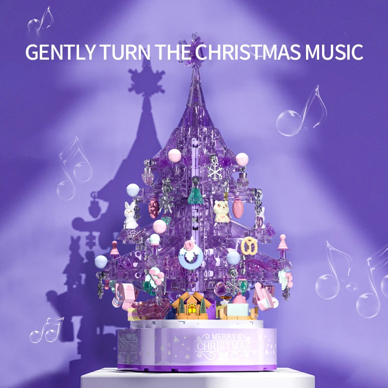 729PCS Purple Christmas Tree Music Box Building Blocks Dreamy Crystal