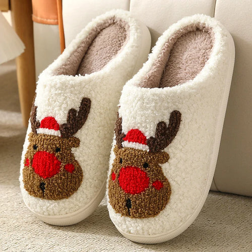 New Christmas Elk Cotton Slippers For Men Women Halloween Mask Home