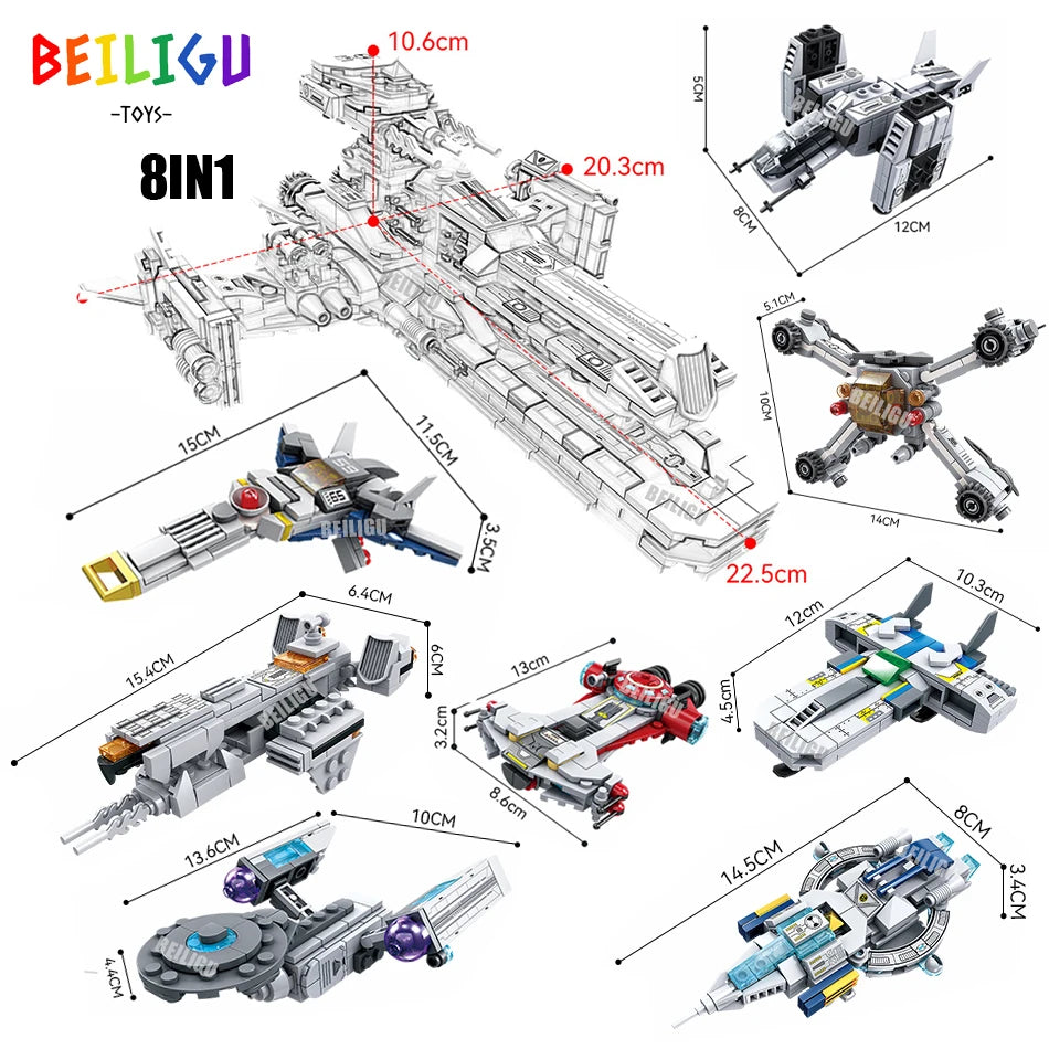 8IN1 941PCS Space Battleship Aircraft Fighter Building Blocks Star