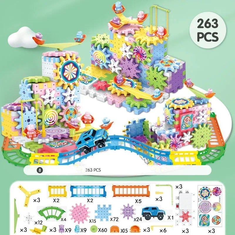 263pcs Electric Gears 3D Model Building Blocks Plastic Kid House