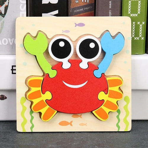 Baby High Quality 3D Wooden Puzzles Educational Cartoon Animals Early