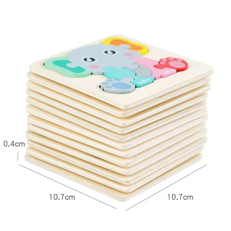 Wooden Puzzle Montessori Animals Carton Colorful Learning Education